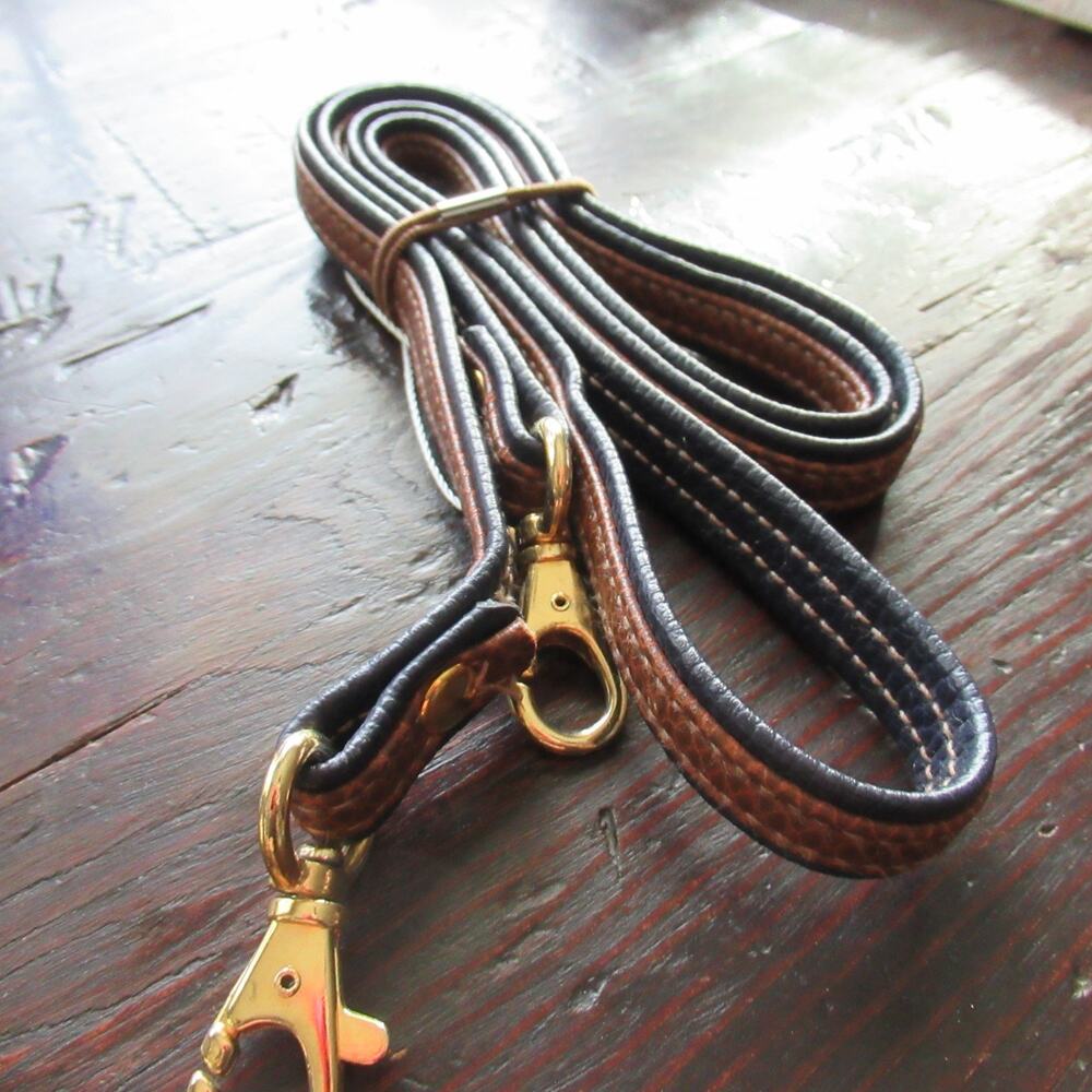 Crossbody Handbag Replacement Strap 23in Blue Brown Faux Leather Gold Tone Clips